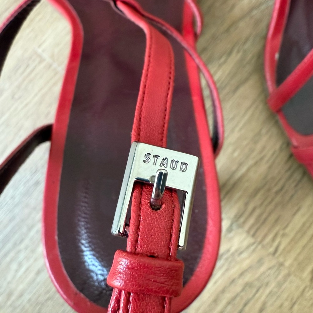 NEW Staud Gita Red Strappy Asymmetrical Heel Sandals - Picture 4 of 5